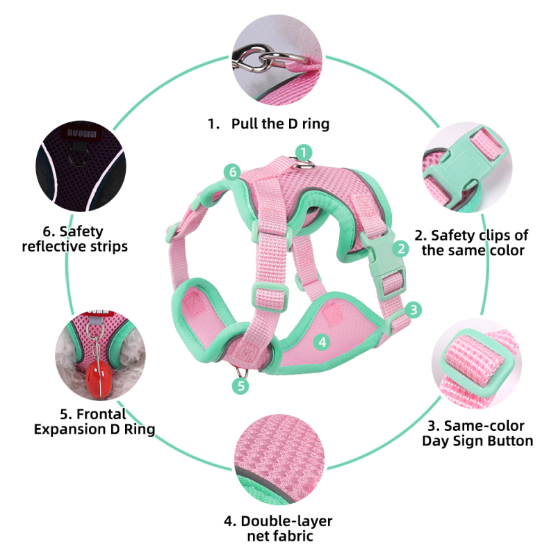 Wholesale Cheap Reflective Stripe Breathable Small Dog Cat Harness and Leash