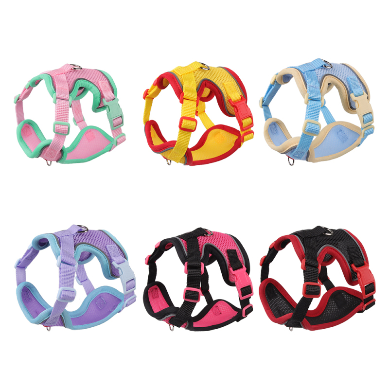 Wholesale Cheap Reflective Stripe Breathable Small Dog Cat Harness and Leash