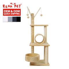 Wholesale Beige Brown Sisal Short Plush Cat Tree Condo