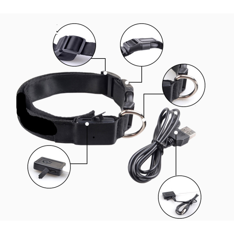 Manufacturer wholesale nylon led dog collar chargeable USB