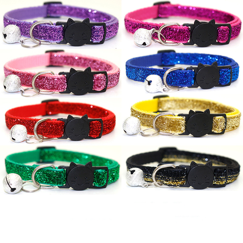 Manufacturer wholesale multi-colors adjustable gold velvet collar with bell for cat dog use