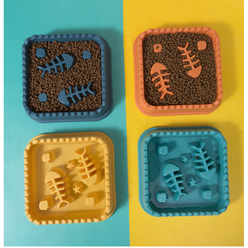 Manufacturer wholesale orange blue green yellow slow feeder dog bowl fish bone design