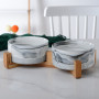 Manufacturer wholesale pink grey marble pattern dog ceramic bowl with wooden frame