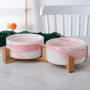 Manufacturer wholesale pink grey marble pattern dog ceramic bowl with wooden frame