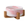 Manufacturer wholesale pink grey marble pattern dog ceramic bowl with wooden frame