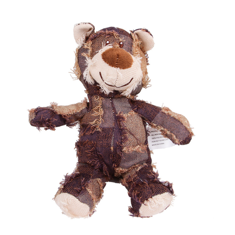 Manufacturer wholesale stuffed squeaky chew plush pet dog brown blue yellow bear toys