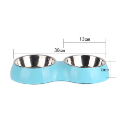 Manufacturer wholesale pink green blue non slip travel stainless steel cat pet dog plastic two bowls