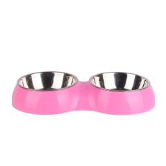 Manufacturer wholesale pink green blue non slip travel stainless steel cat pet dog plastic two bowls