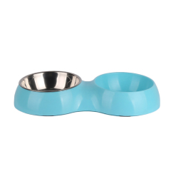 Manufacturer wholesale pink green blue non slip travel stainless steel cat pet dog plastic two bowls