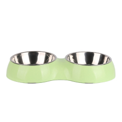 Manufacturer wholesale pink green blue non slip travel stainless steel cat pet dog plastic two bowls