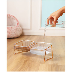 Manufacturer wholesale transparency bevelled plastic cat pet dog two bowls