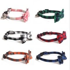 Manufacturer wholesale multi-colors plaid design cat collar with bowknot bell