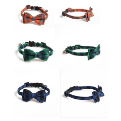 Manufacturer wholesale multi-colors plaid design cat collar with bowknot bell