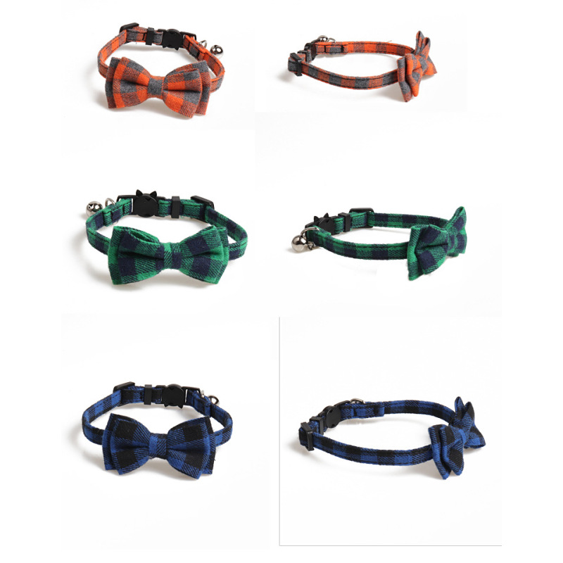 Manufacturer wholesale multi-colors plaid design cat collar with bowknot bell