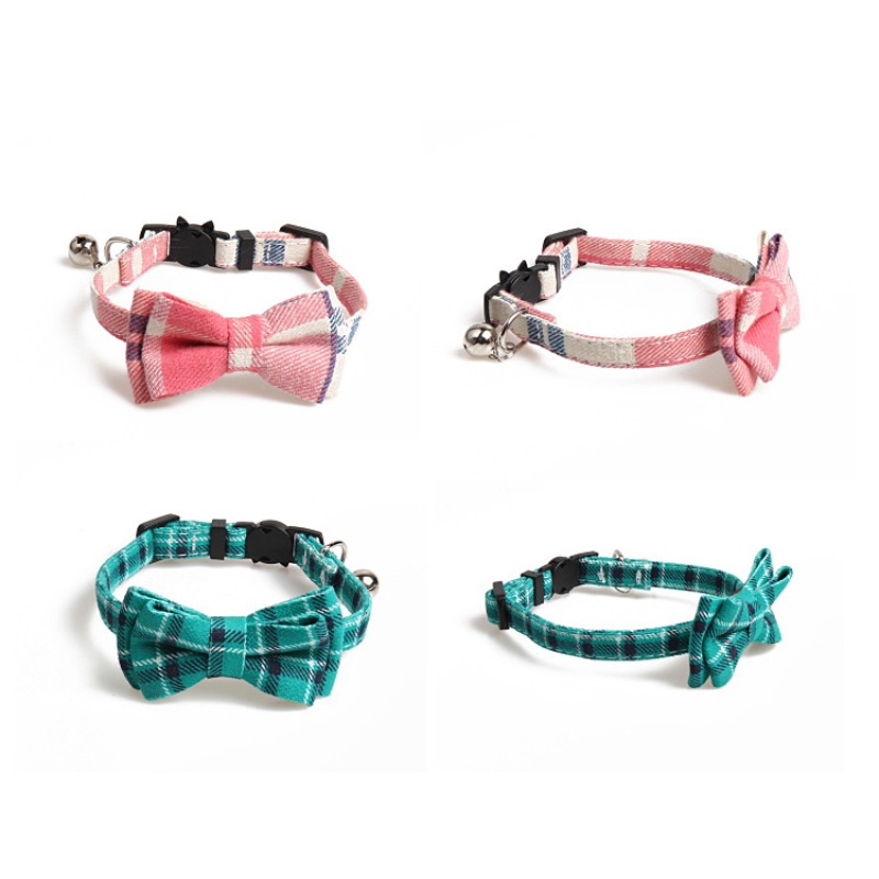 Manufacturer wholesale multi-colors plaid design cat collar with bowknot bell