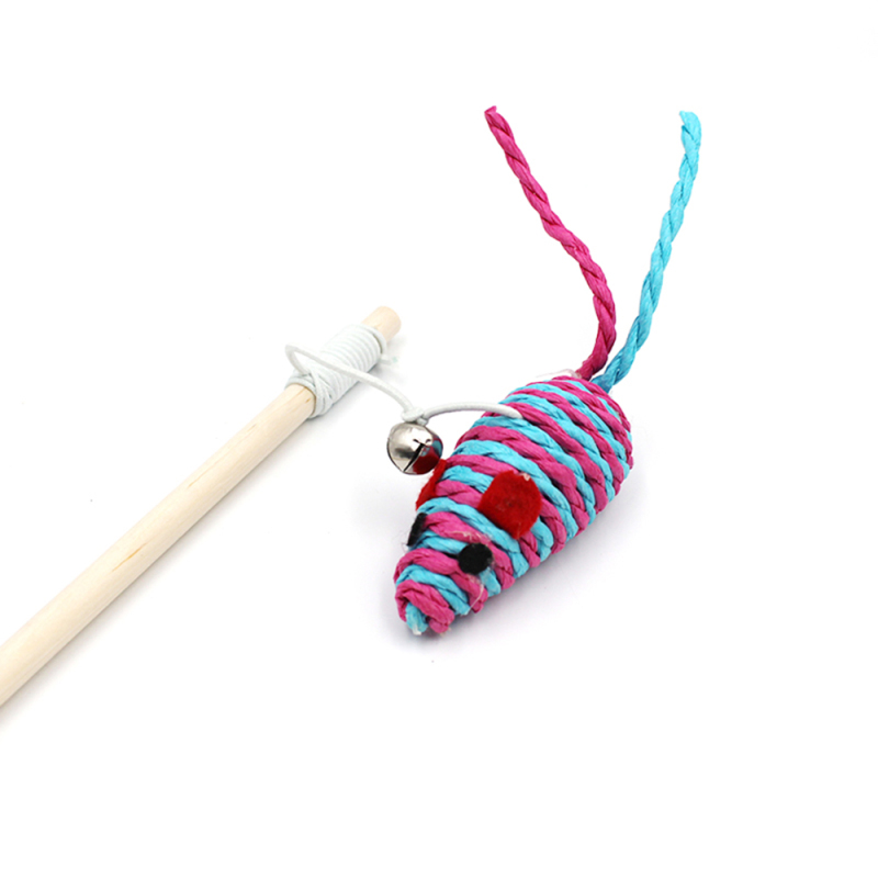 wholesale manufacturer color teaser mouse ball plush pole interactive feather cat toy