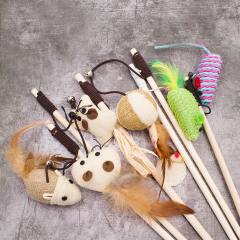wholesale manufacturer color teaser mouse ball plush pole interactive feather cat toy