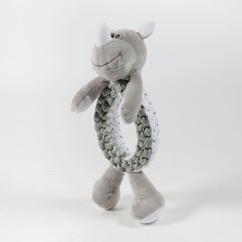 Manufacturer wholesale braided rope dog plush toys deer rhinoceros lion