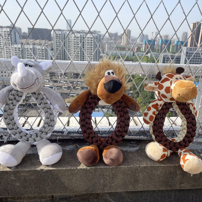 Manufacturer wholesale braided rope dog plush toys deer rhinoceros lion