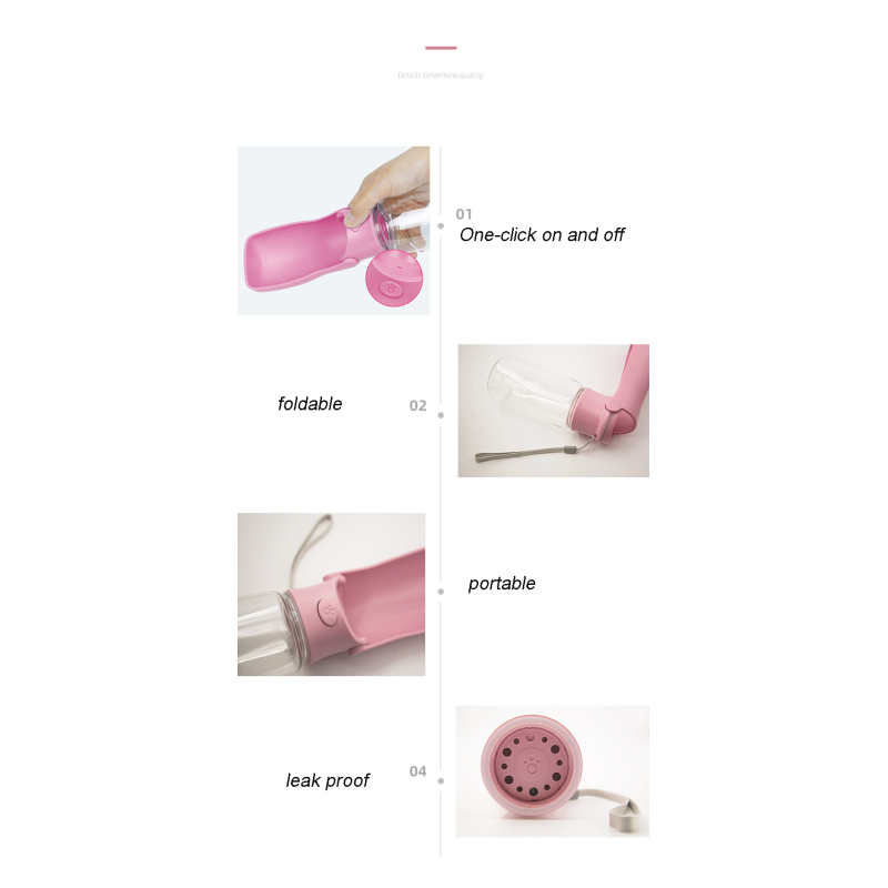 Manufacturer wholesale blue pink white foldable dog water bottle with filter portable