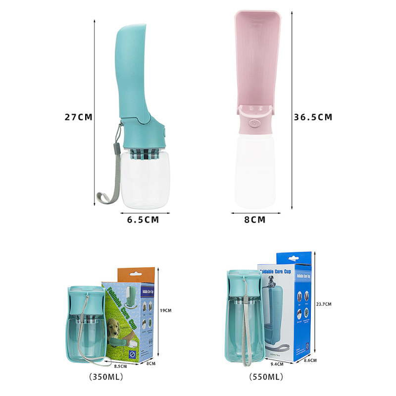 Manufacturer wholesale blue pink white foldable dog water bottle with filter portable