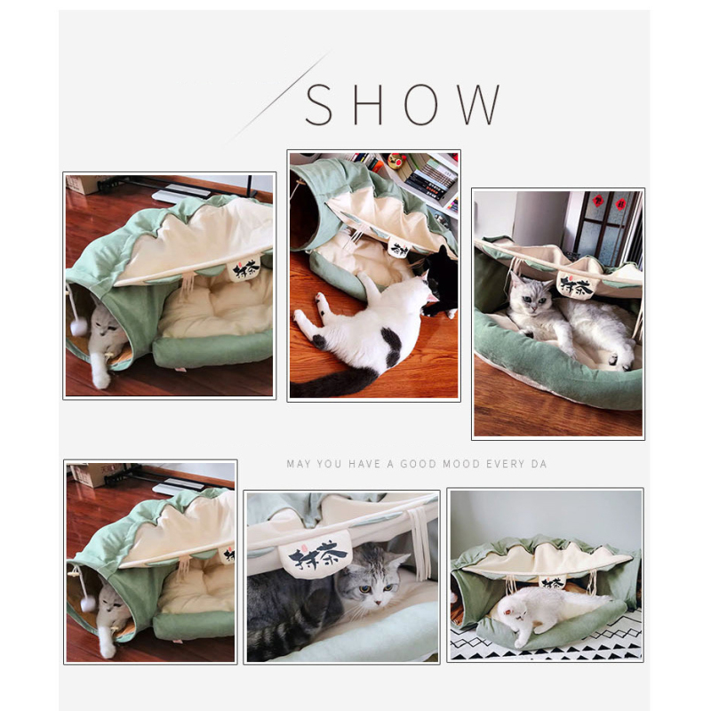 Manufacturer wholesale short plush collapsible foldable warm cat tunnel bed