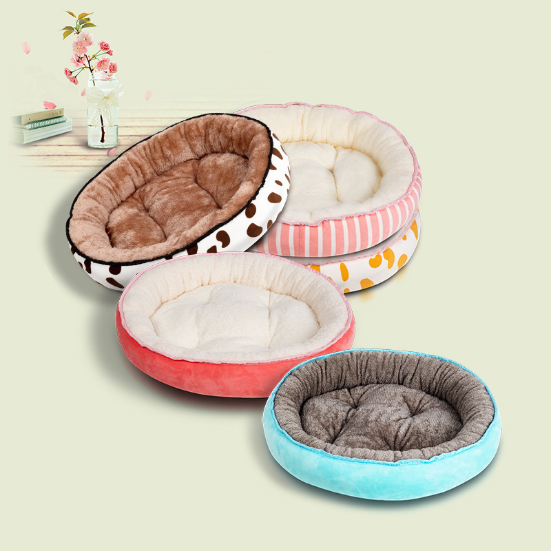 Manufacturer wholesale warm soft plush cat small dog round bed more design
