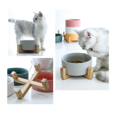 Manufacturer wholesale multi colors ceramic wooden frame pet cat dog bowl