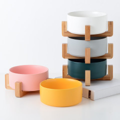 Manufacturer wholesale multi colors ceramic wooden frame pet cat dog bowl