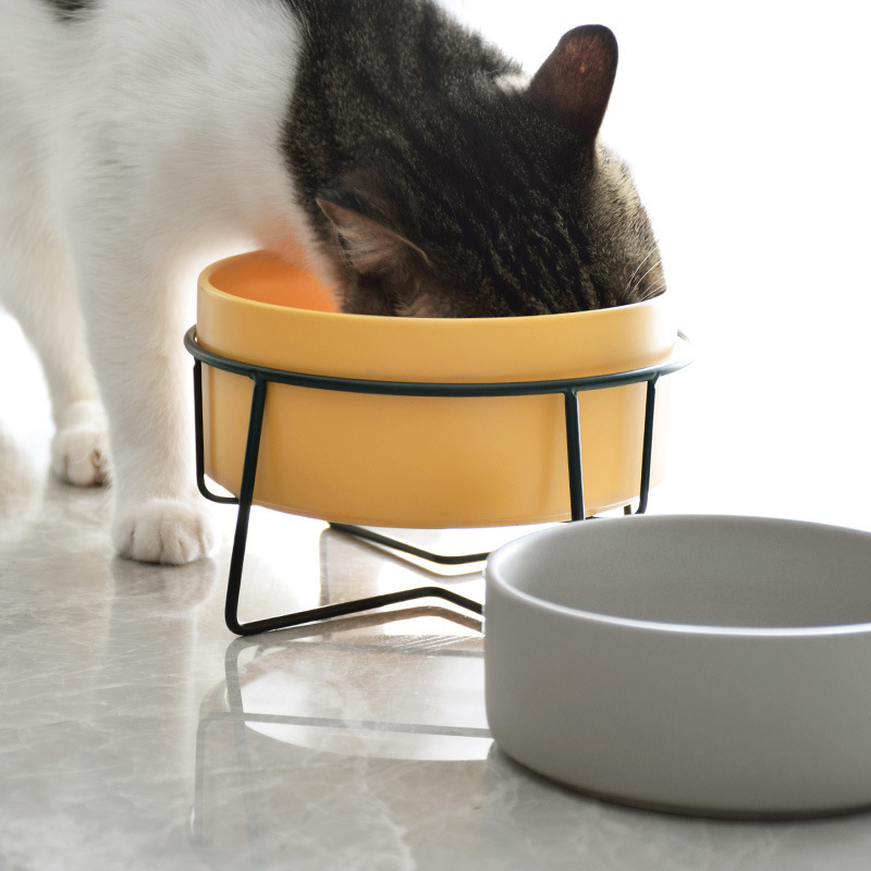 Manufacturer wholesale multi colors ceramic wooden frame pet cat dog bowl