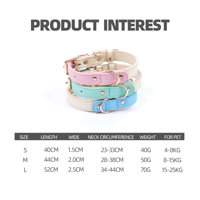 Wholesale Pink Blue Green Adjustable Dog Collar Leather