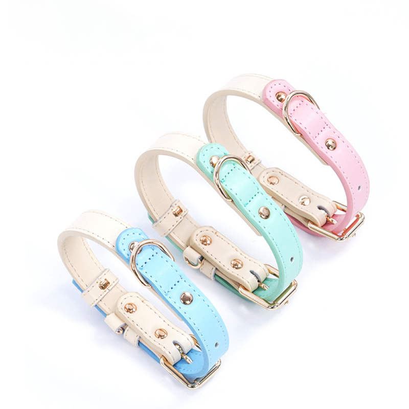 Wholesale Pink Blue Green Adjustable Dog Collar Leather