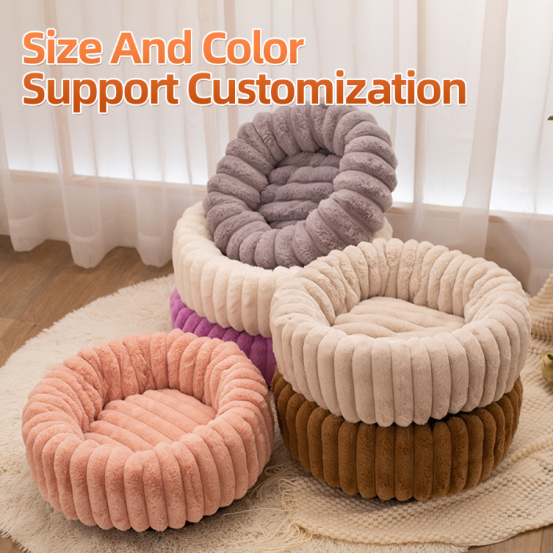 Manufacturer Wholesale Custom Logo Donut Plush Pet Product Cat Dog Bed Luxury