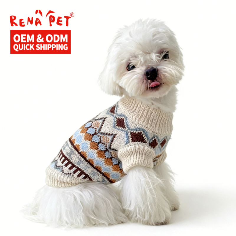 Wholesale Warm Blue Beige Knitting Dog Sweater