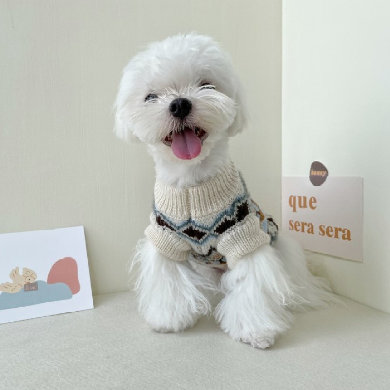 Wholesale Warm Blue Beige Knitting Dog Sweater