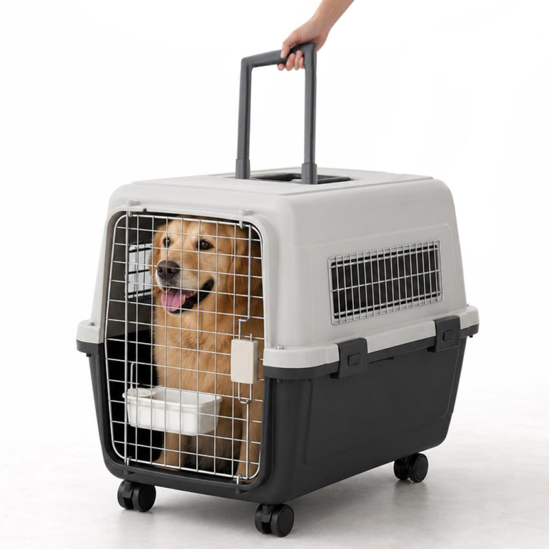 Wholesale Portable Breathable Plastic Travel Large Dog Cat Cage with Wheel