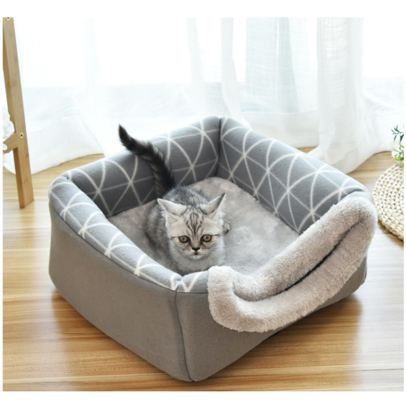 wholesale manufacturer functional warm short plush cat bed foldable
