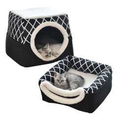 wholesale manufacturer functional warm short plush cat bed foldable