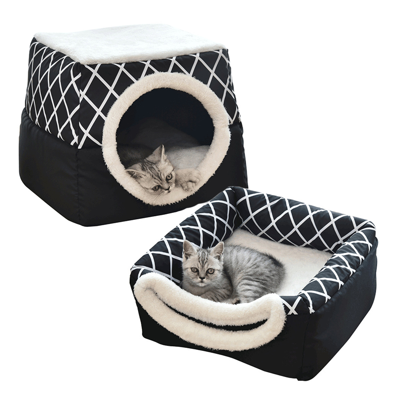wholesale manufacturer functional warm short plush cat bed foldable