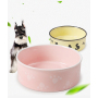 Manufacturer wholesale pattern design ceramic dog cat pet bowl with wooden frame