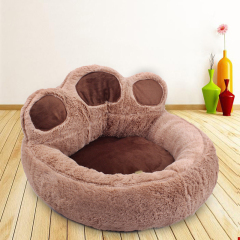 Manufacturer wholesale warm soft plush dog cat bed bear paw shape