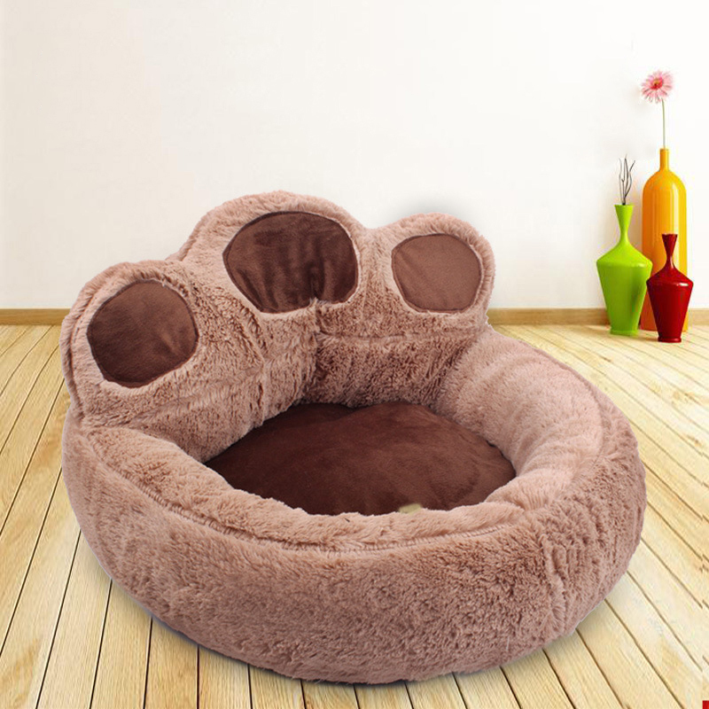 Manufacturer wholesale warm soft plush dog cat bed bear paw shape