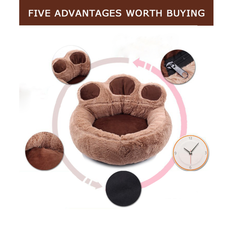 Manufacturer wholesale warm soft plush dog cat bed bear paw shape