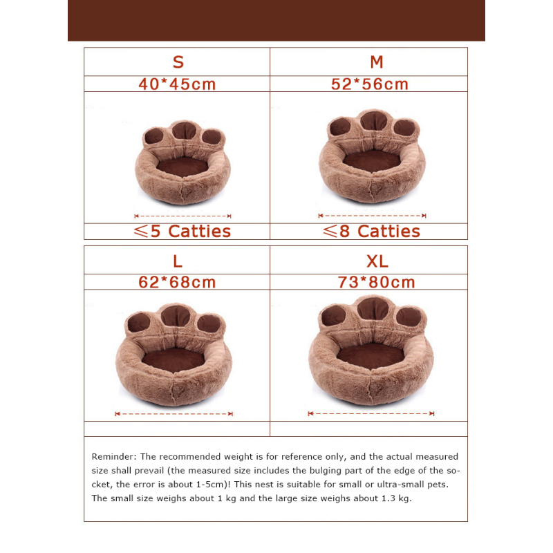 Manufacturer wholesale warm soft plush dog cat bed bear paw shape