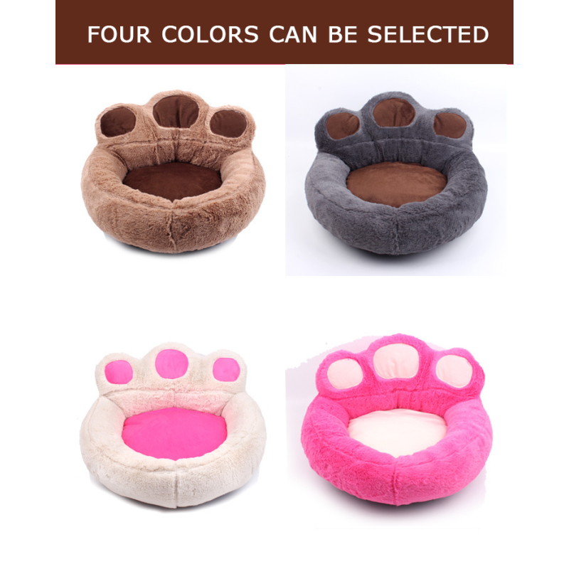 Manufacturer wholesale warm soft plush dog cat bed bear paw shape