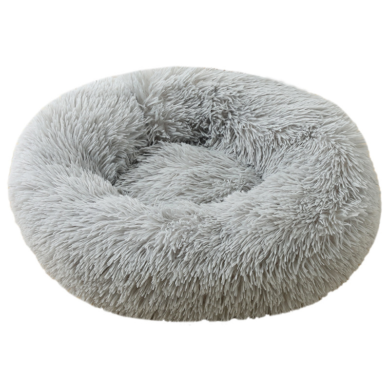 wholesale manufacturer soft luxury plush pink grey white pet cushion round cat dog bed