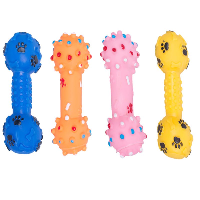 Manufacturer wholesale multi colors dumbbell chew squeaky pet dog vinyl toys