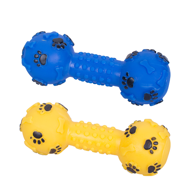 Manufacturer wholesale multi colors dumbbell chew squeaky pet dog vinyl toys