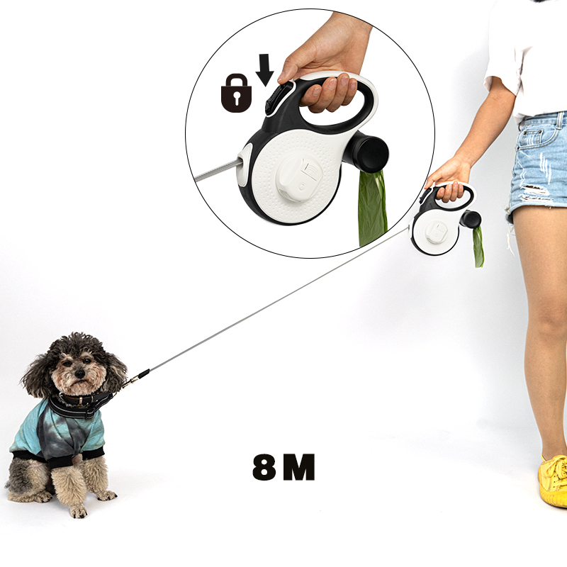 Manufacturer wholesale 3 in 1 dog retractable leash with LED light poop bag