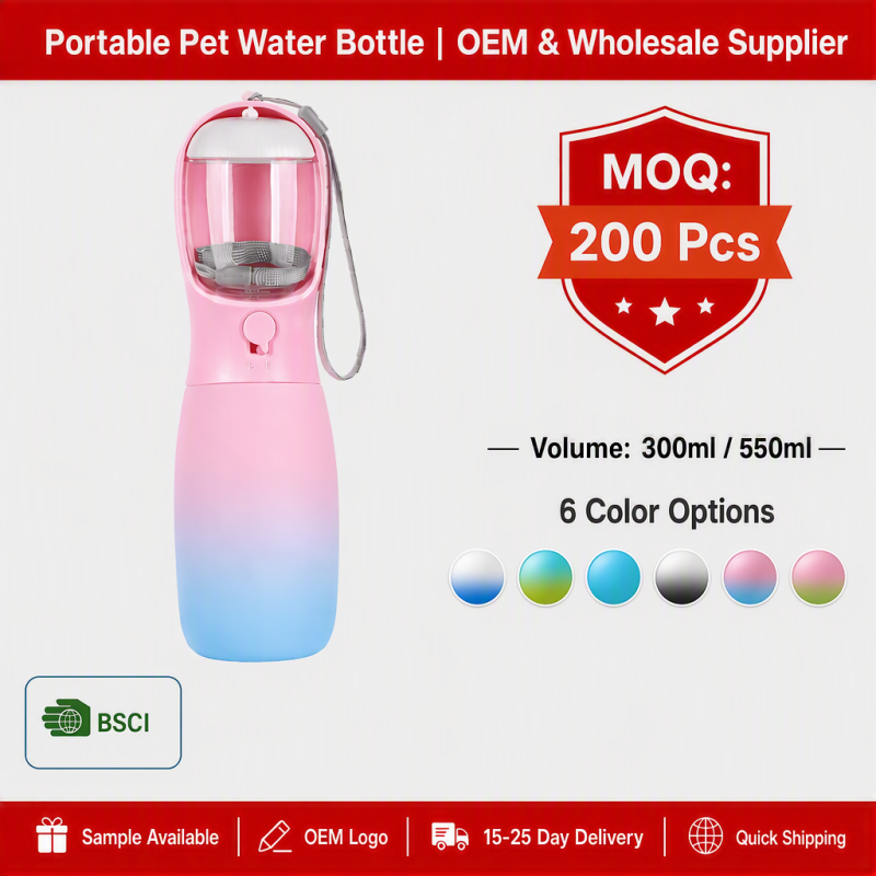 Wholesale Custom Logo Portable Gradient Color Cat Dog Travel Water Bottle